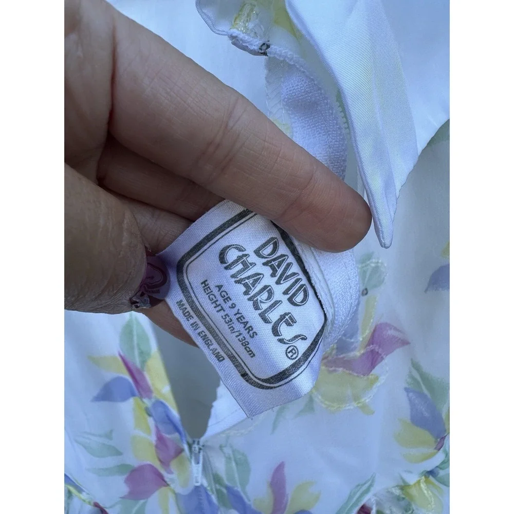 Vtg David Charles Floral Girls Dress‎ W/Rhinestones Size 9-10